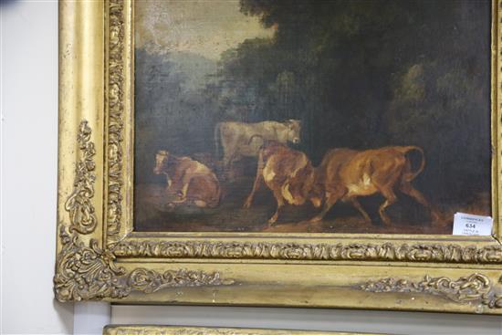 19th century English School, oil on canvas, Cattle in a landscape, 55 x 44cm